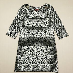 Isle Melis Kozan Shift Dress Women Small Black White Animal Print Knit Above Kne